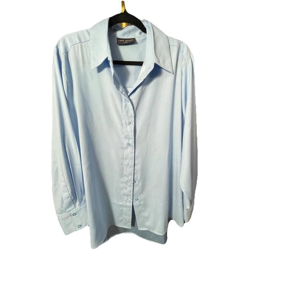 Lane Bryant Light Blue Long Sleeve Hidden Button Dress Shirt Sz 14/16